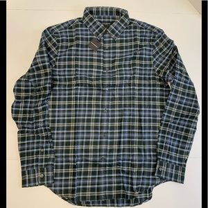 Authentic Club Monaco Plaid Check Cotton Flannel Shirt Blue Black Navy Mens XL